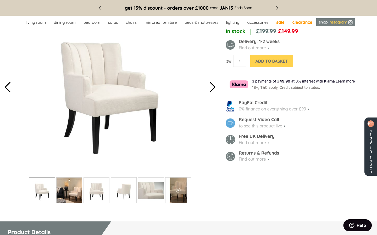 My Furniture ürün sayfası: görseller, fiyat, teslimat süresi ve satın alma alanı