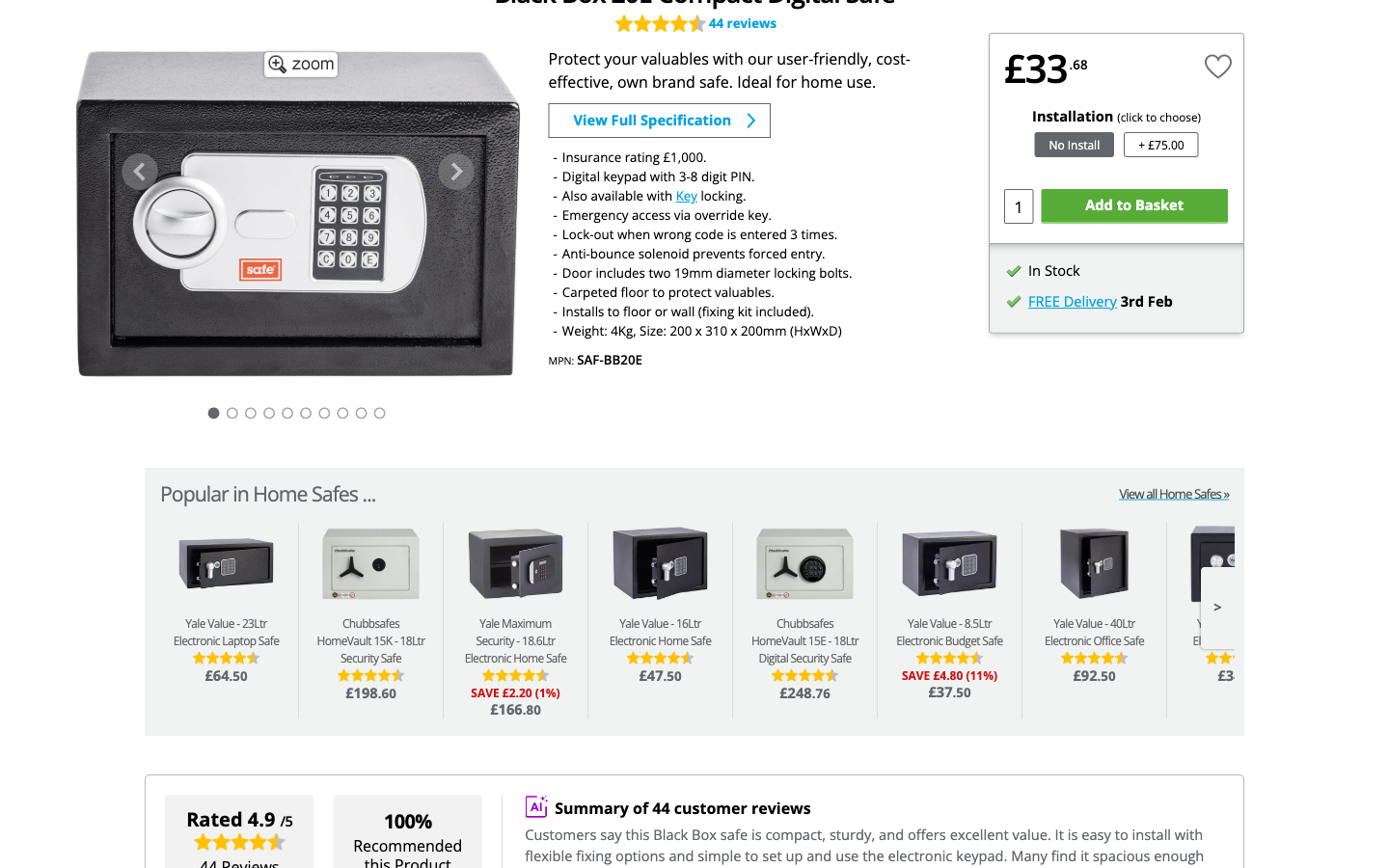 Safe.co.uk ürün sayfası: görseller, fiyat ve teknik özellikler