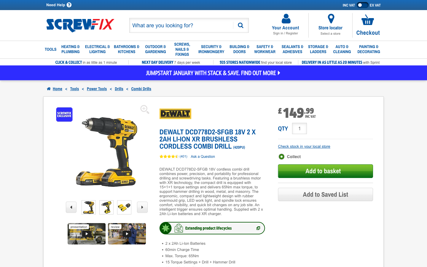 Screwfix ürün sayfası: görseller, fiyat ve teknik özellikler