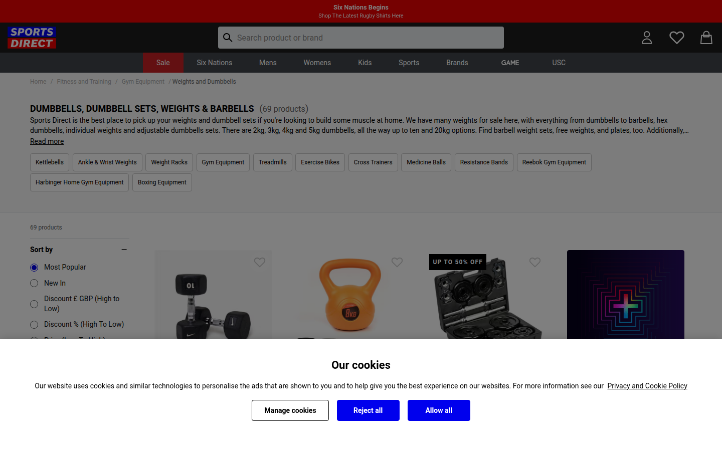 SportsDirect kategori sayfası: ürün grid’i ve filtreler