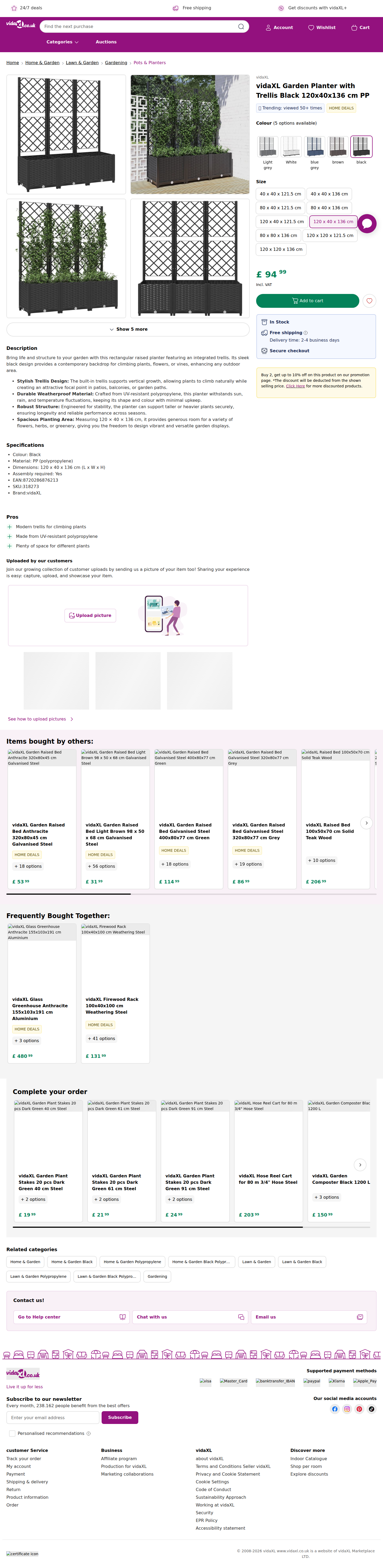 vidaXL ürün sayfası: görseller, fiyat ve spesifikasyonlar