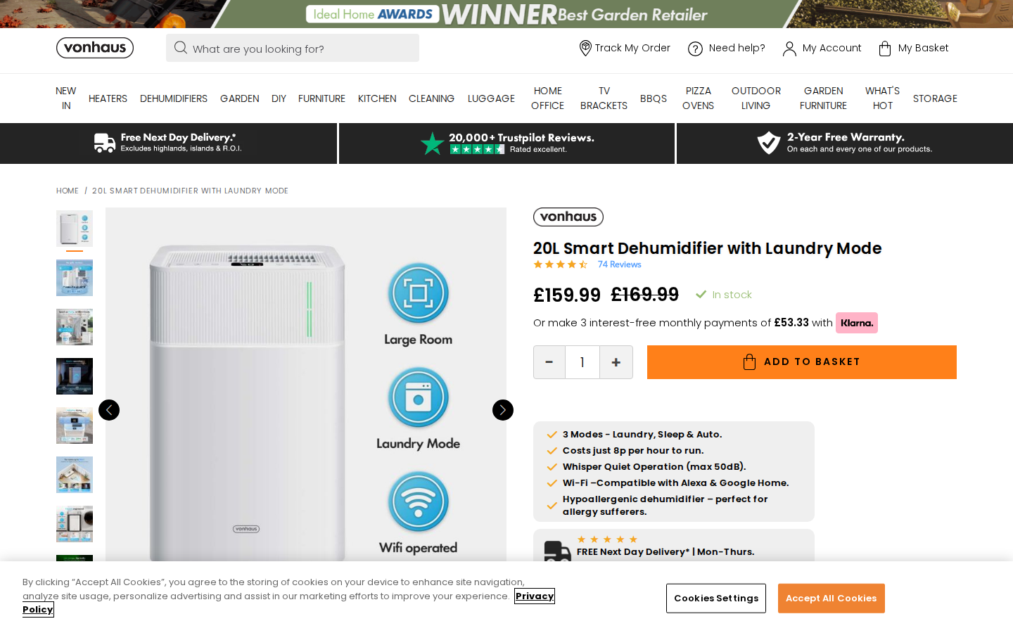 VonShef/VonHaus ürün sayfası: görseller, fiyat ve specs