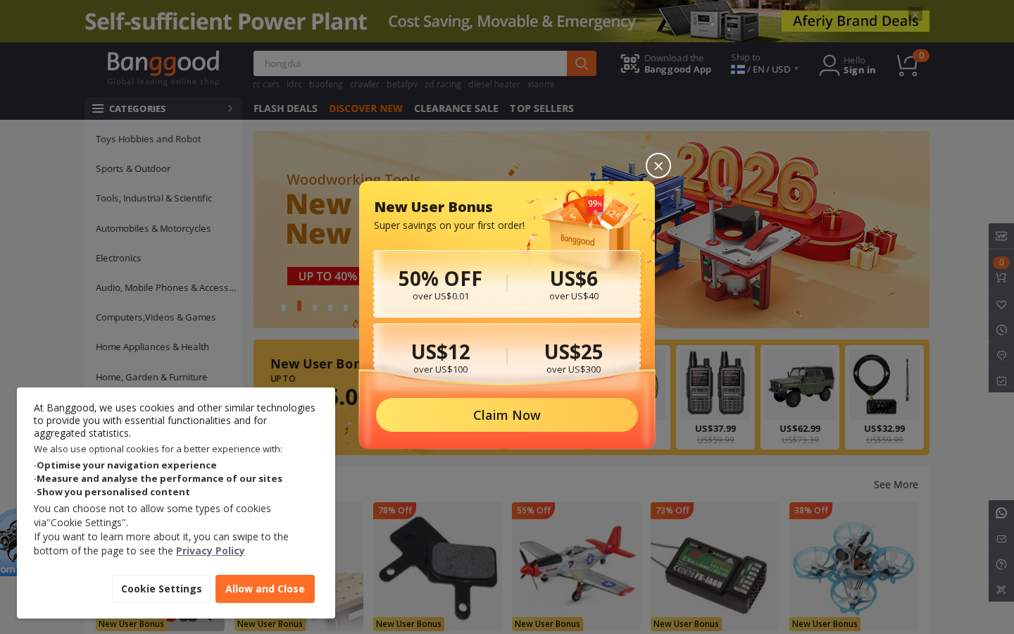 Banggood.com ana sayfası: navigasyon ve kategoriler