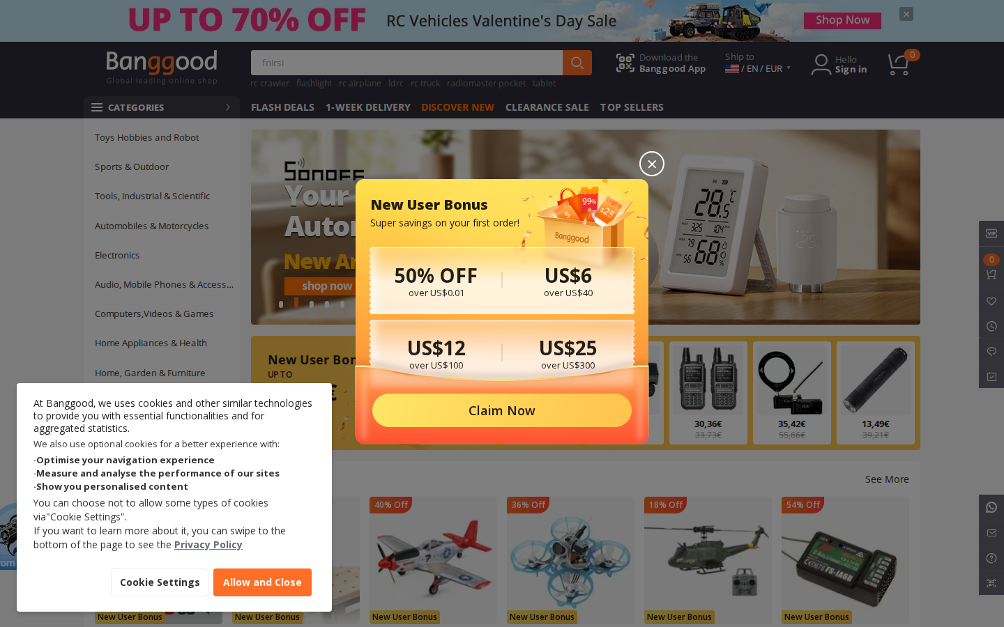 Banggood USA ana sayfası: navigasyon ve kampanyalar