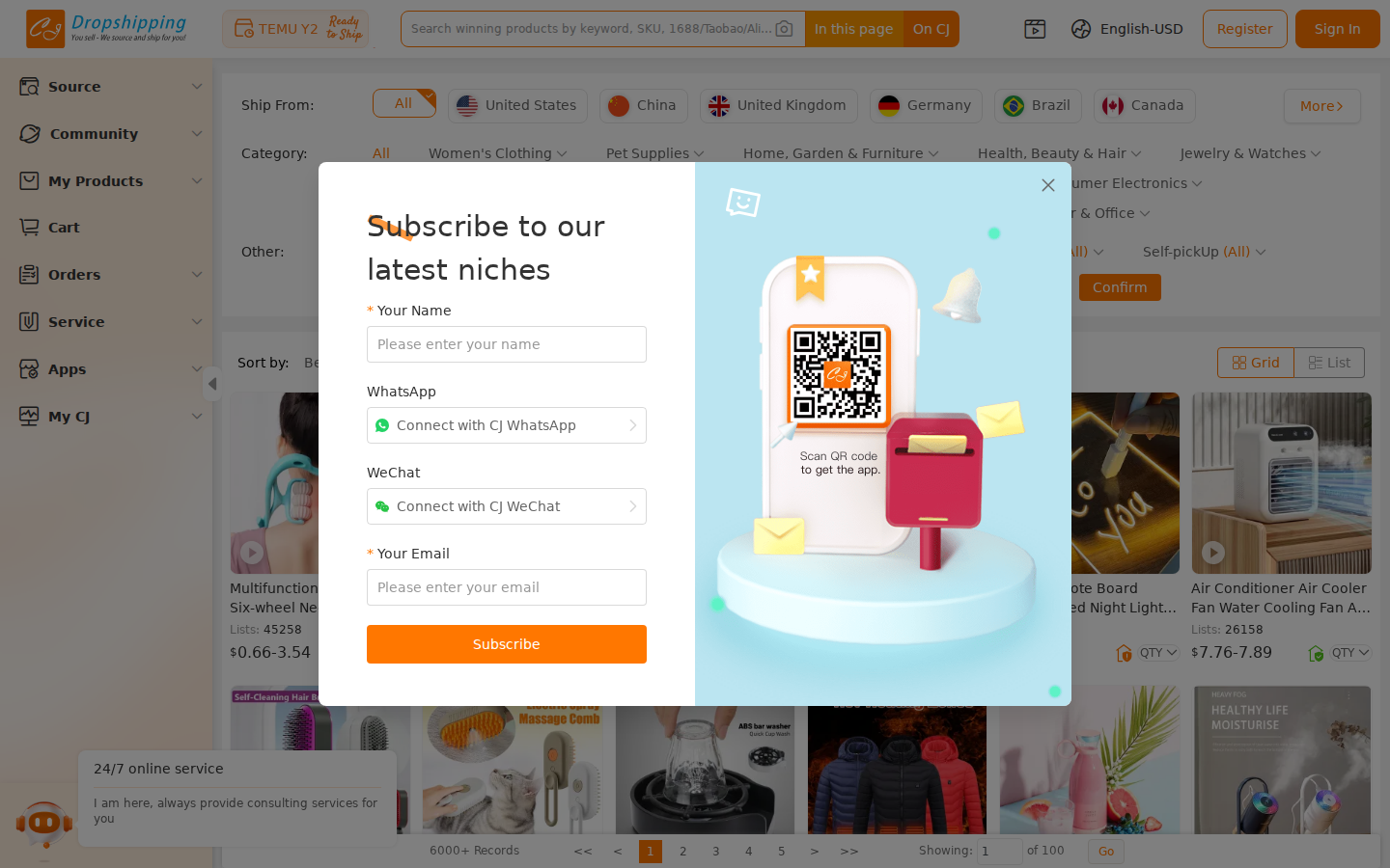 CJ Dropshipping listeleme sayfası: ürün grid’i