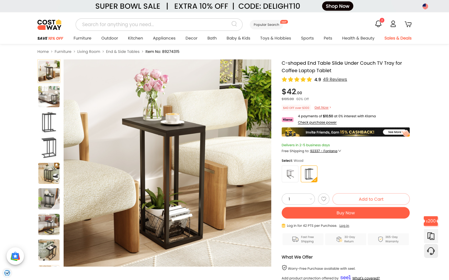 Costway ürün sayfası; fotoğraflar ve ürün detayları