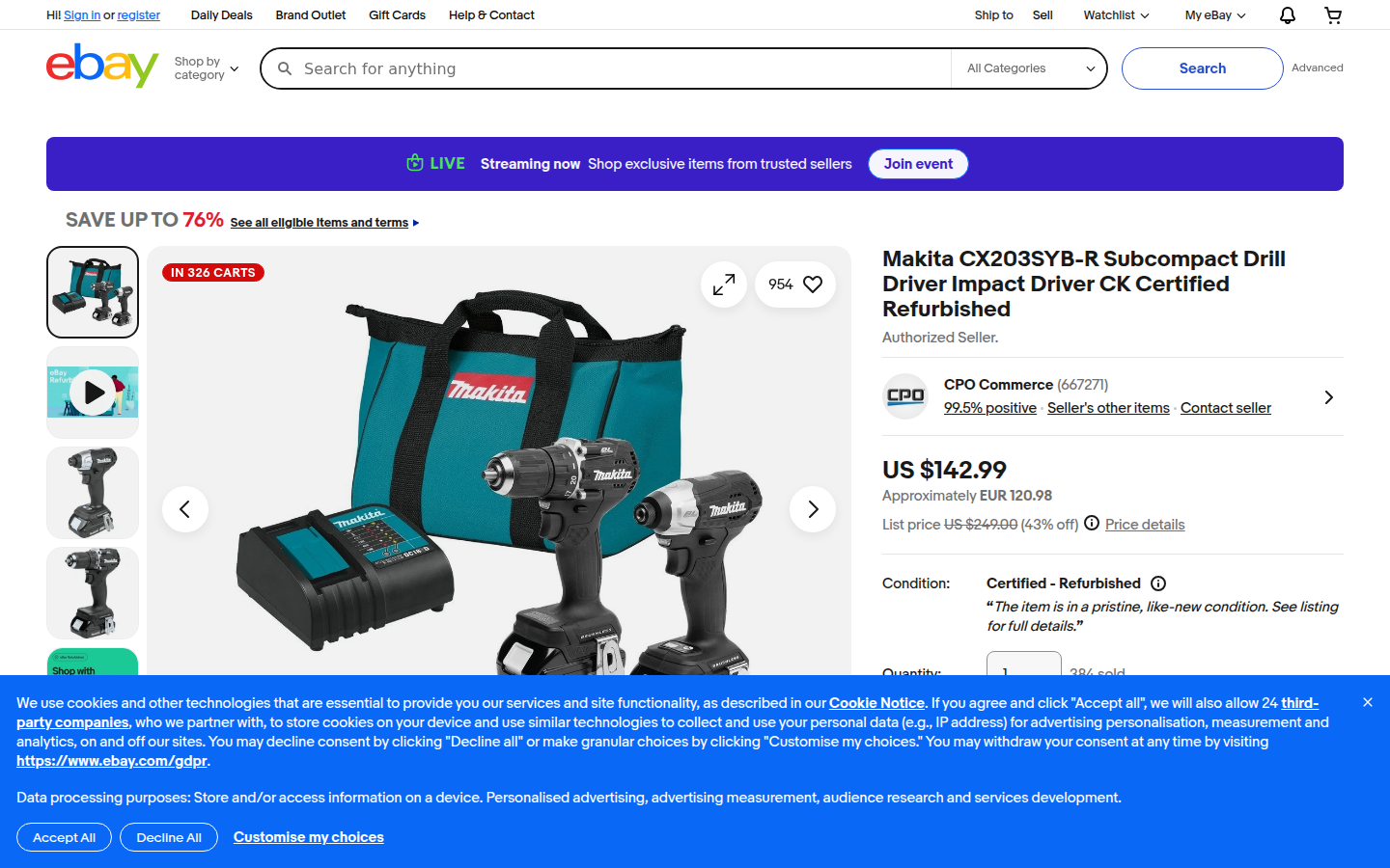 eBay US ürün sayfası: fotoğraflar, kondisyon, kargo ve satıcı bilgisi